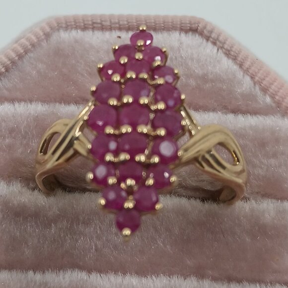 Ruby & Diamond Kentucky Cluster Ring with Open Filigree  Ruby Cluster Ring in 10K Yellow Gold.Sz 9 3/4